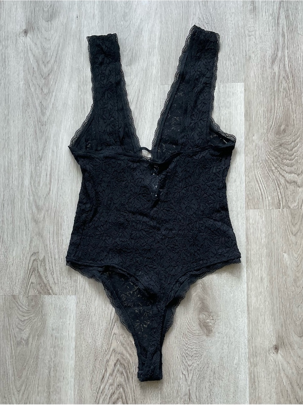 Free People Intimately Black Lace V‑Neck Bodysuit Size Large